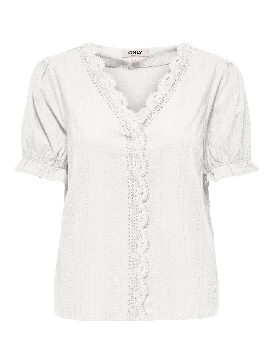 Onlerika Ss V-neck Top Wvn Cs - Off-white