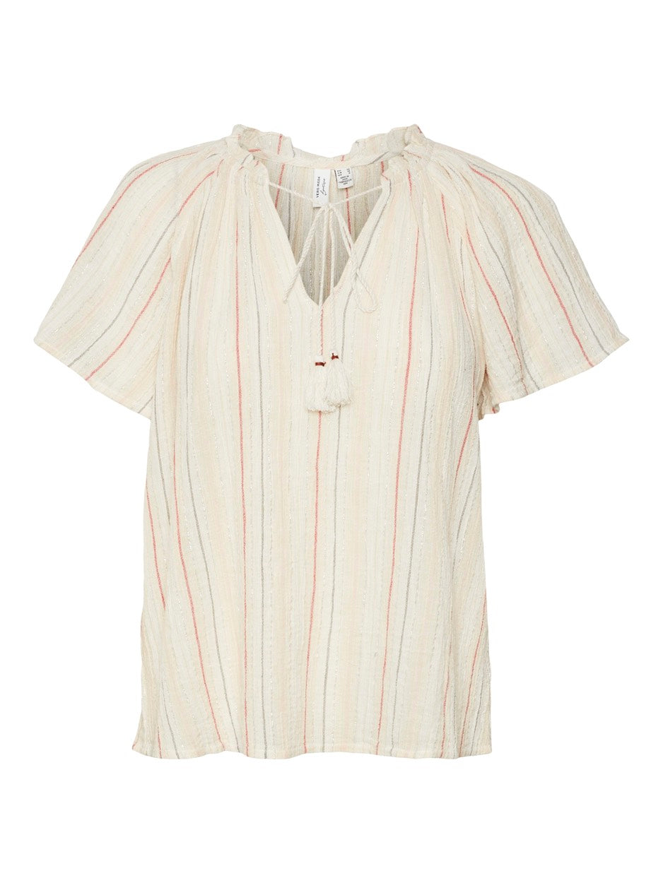 Vmkaya S/s V-neck Top Wvn Btq - Zand Dessin