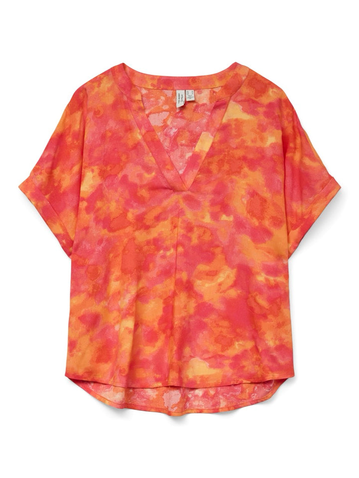 Vmciana Ss V-neck Top Wvn Lcs Ga - Oranje Dessin