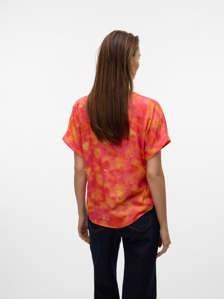 Vmciana Ss V-neck Top Wvn Lcs Ga - Oranje Dessin