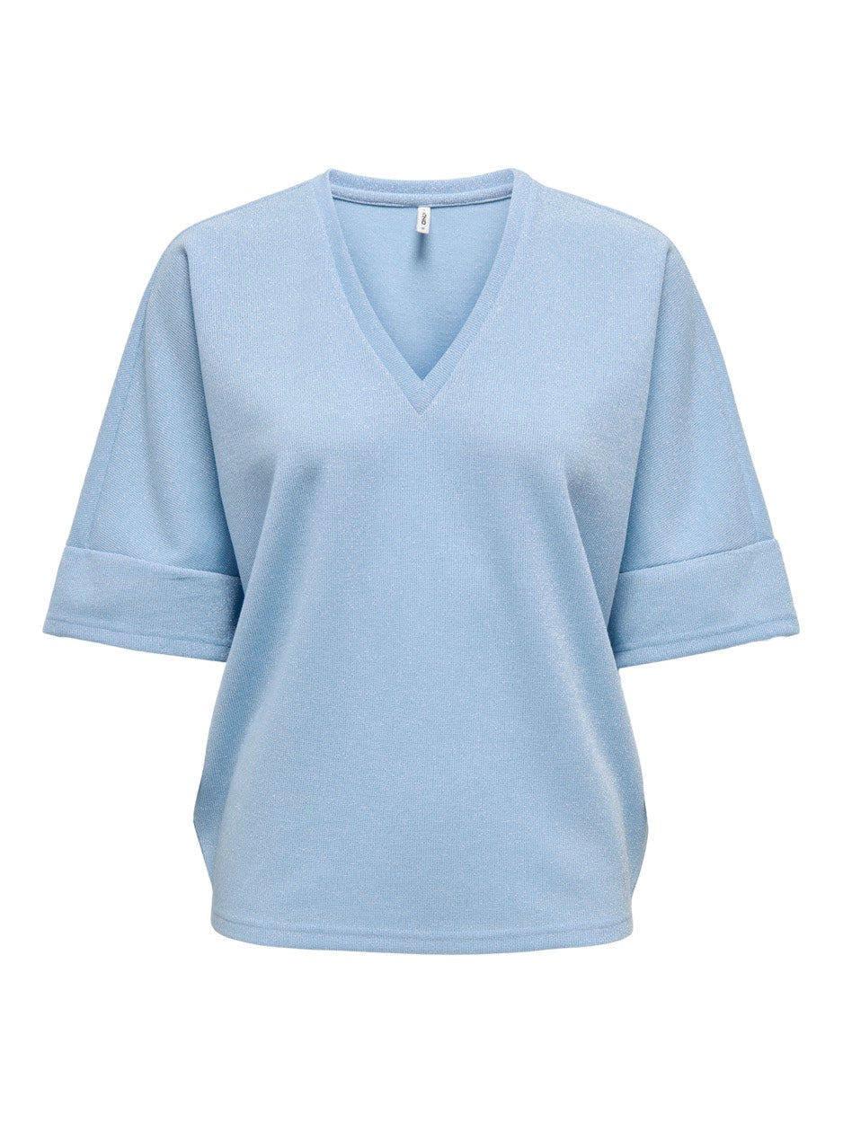 Onlivy S/s Glitter V-neck Top Cs Jr - Lichtblauw