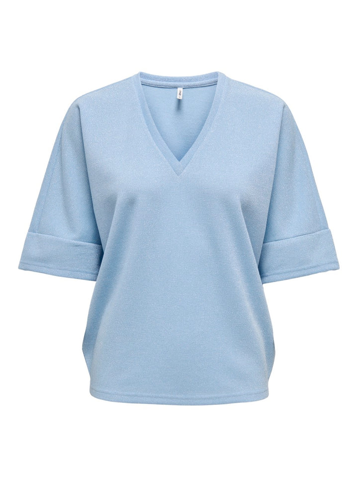 Onlivy S/s Glitter V-neck Top Cs Jr - Lichtblauw