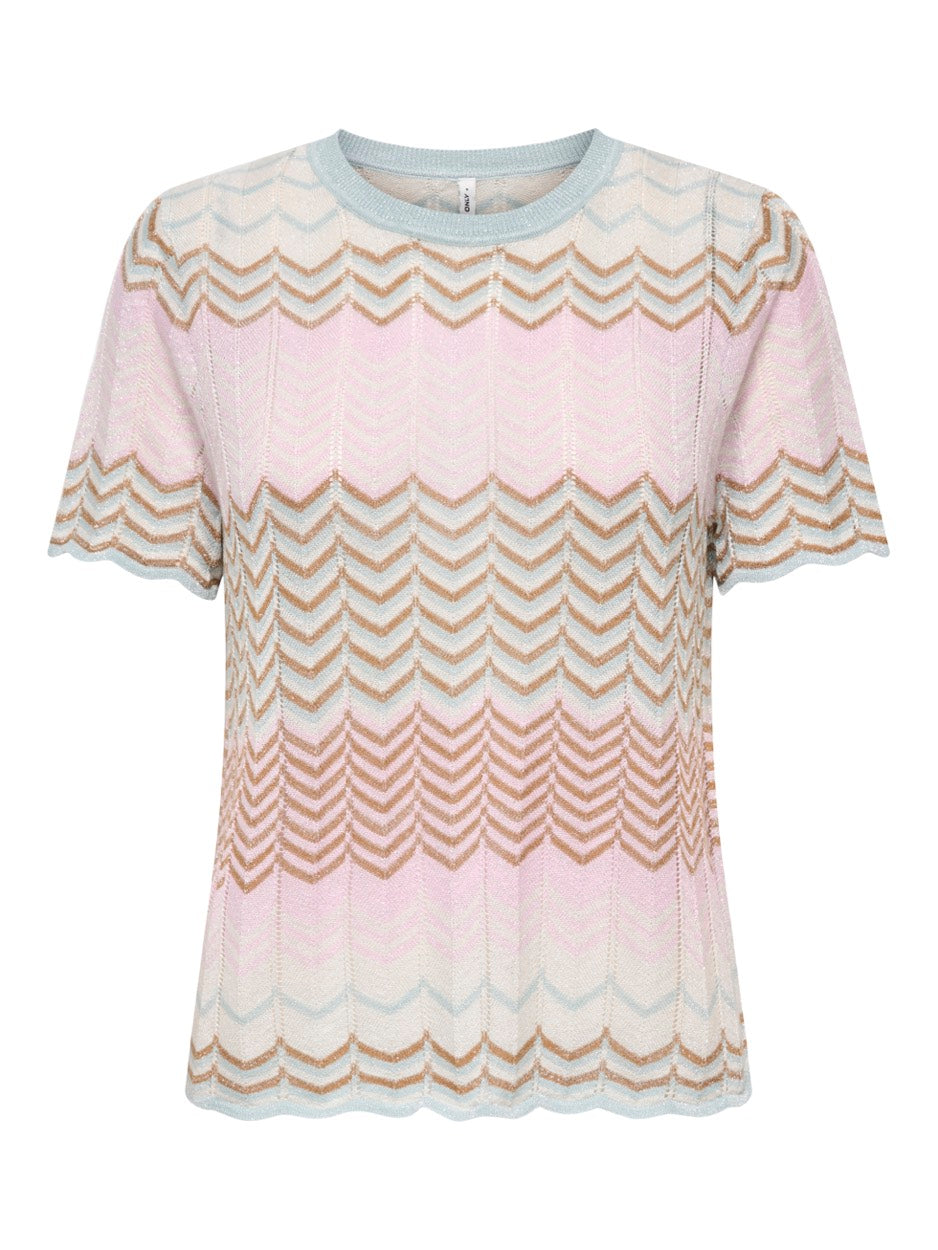 Onlalvira Life Ss Glitter O-neck Kn - Blauw Dessin