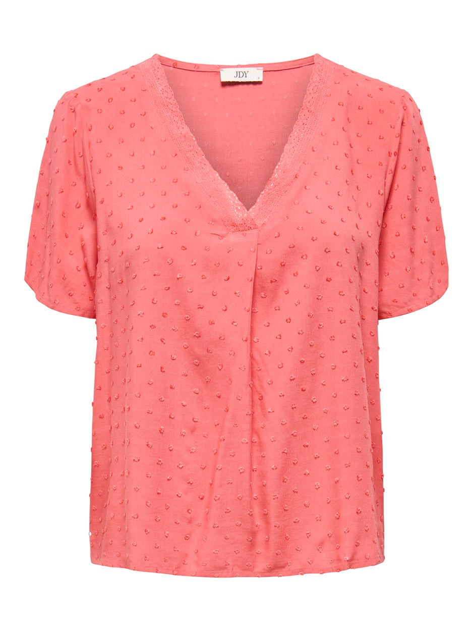 Jdydiana Life S/s Top Wvn Dia - Koraal Rood