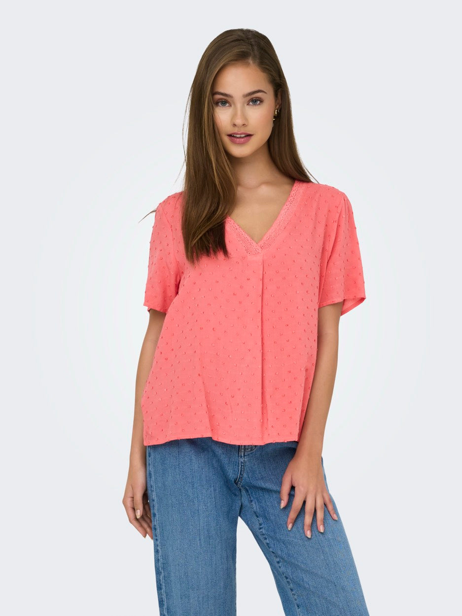 Jdydiana Life S/s Top Wvn Dia - Koraal Rood