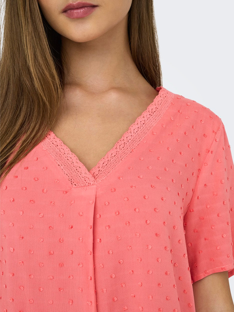 Jdydiana Life S/s Top Wvn Dia - Koraal Rood