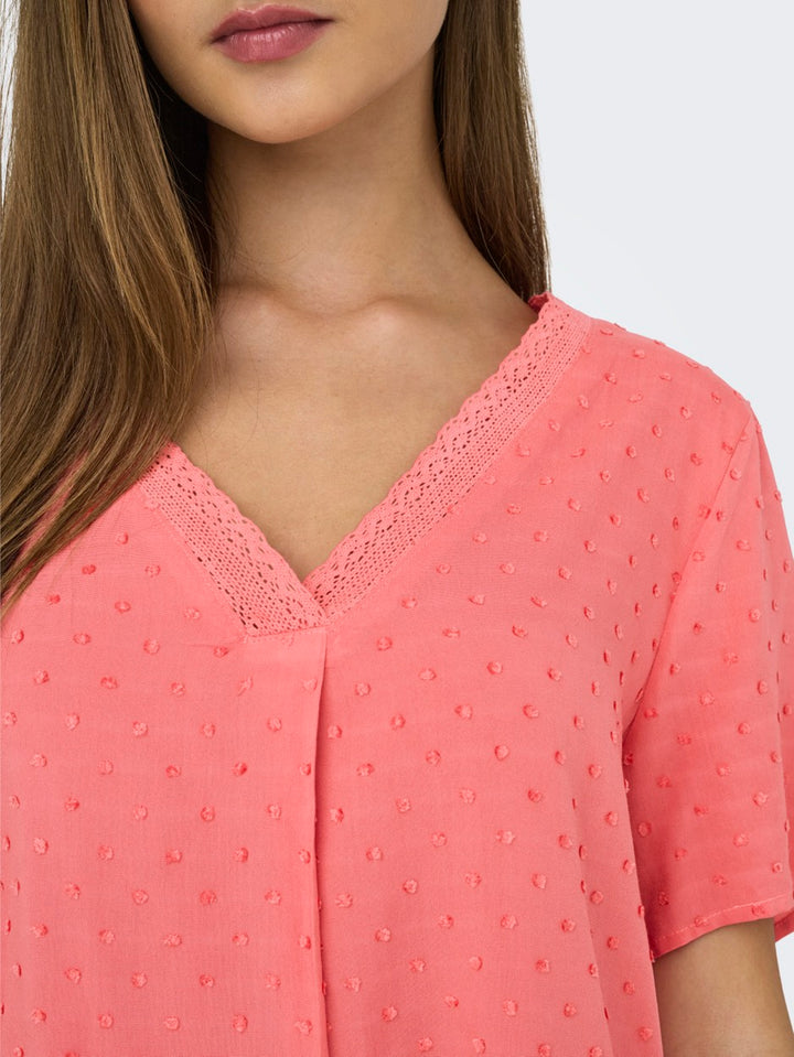 Jdydiana Life S/s Top Wvn Dia - Koraal Rood