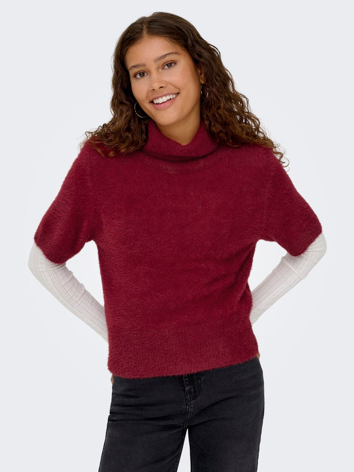 Onlpiumo Ss Highneck Knt - Wijnrood