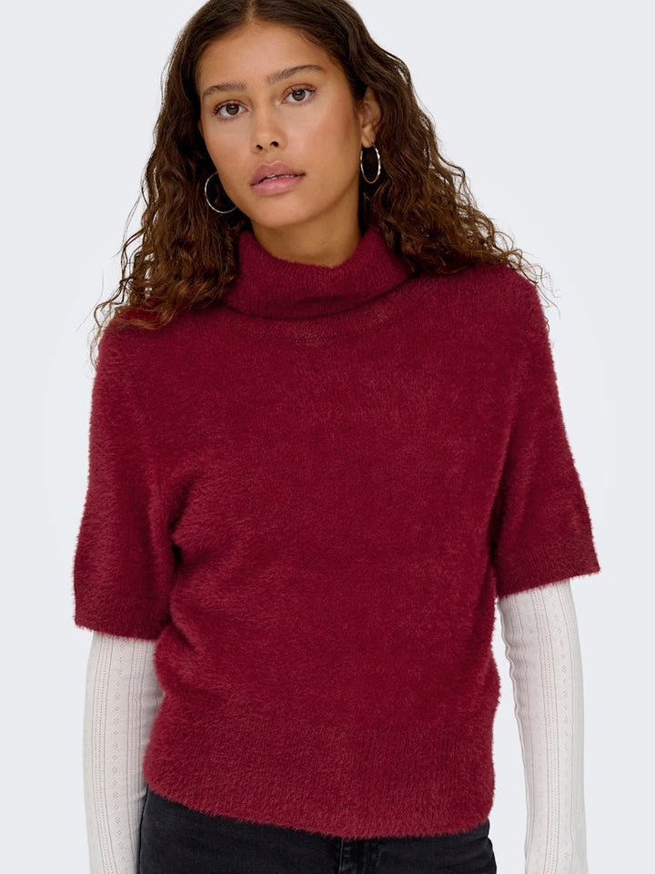 Onlpiumo Ss Highneck Knt - Wijnrood