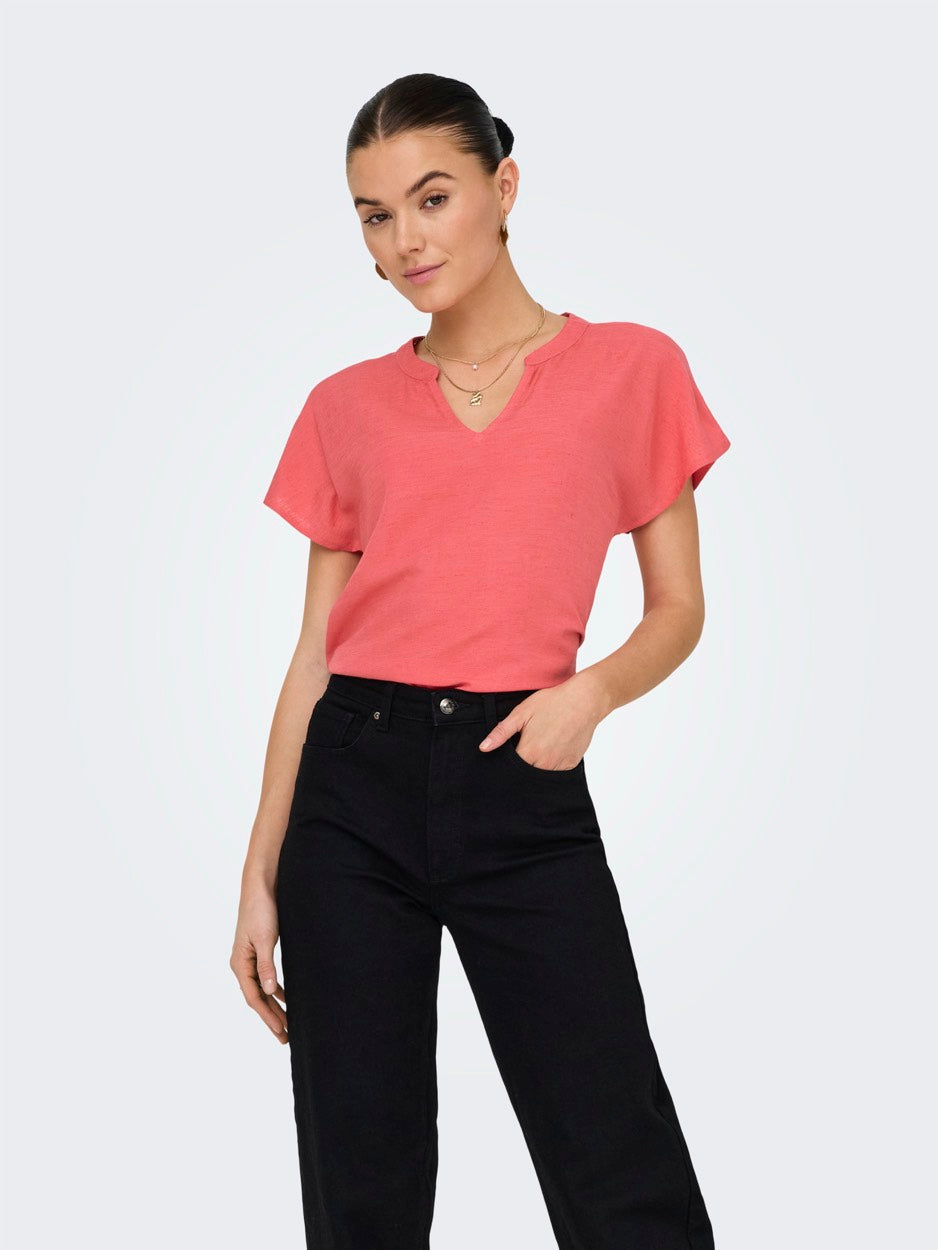 Jdycaya Lion Linen S/s Top Wvn Dia - Roze