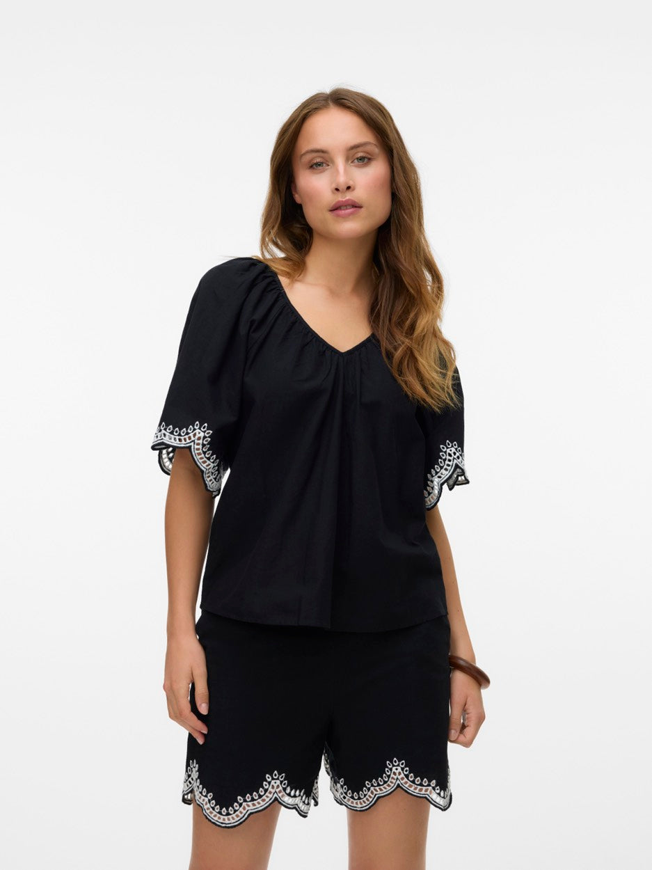 Vmdiana 2/4 V-neck Top Wvn Btq - Zwart