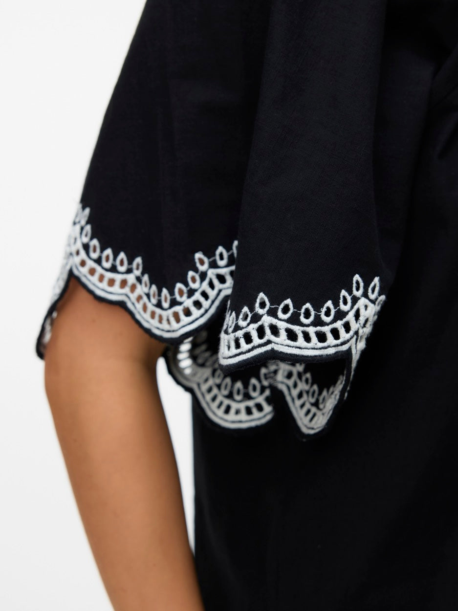 Vmdiana 2/4 V-neck Top Wvn Btq - Zwart