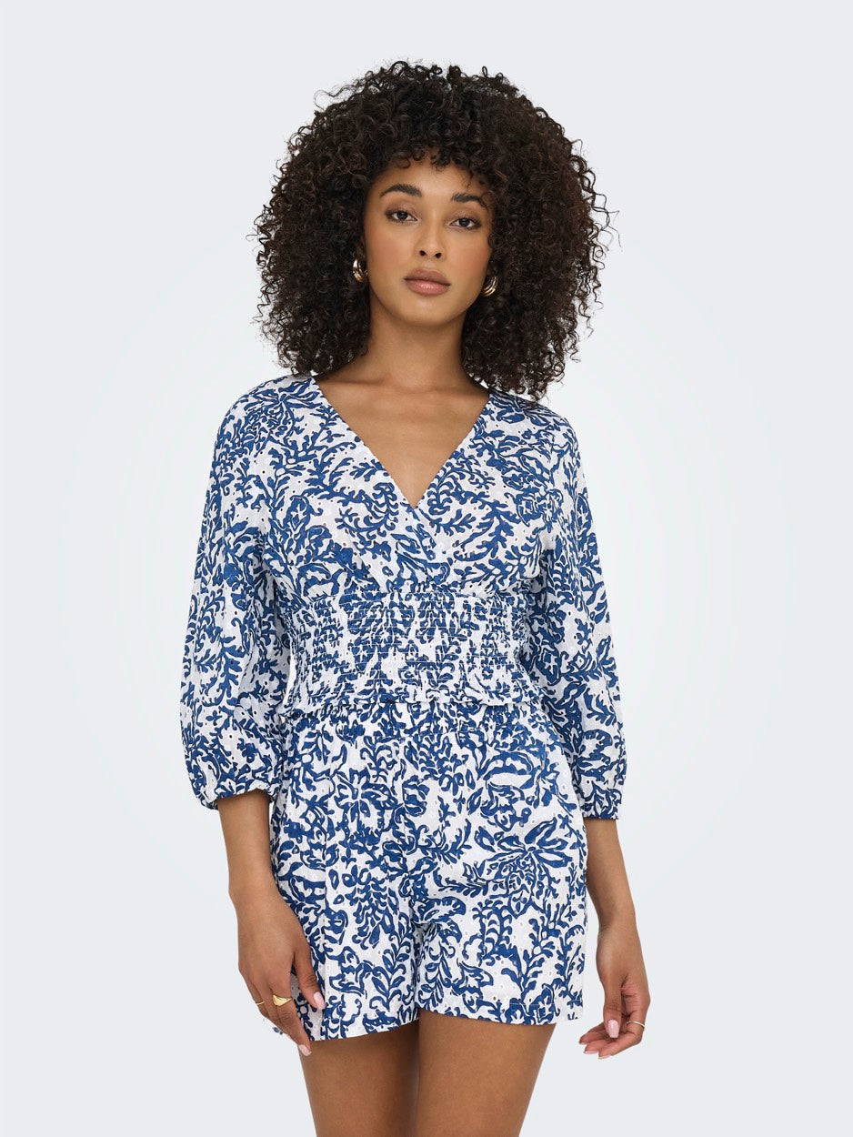 Onlchanee 34 Smock Emb Top Wvn - Wit Dessin