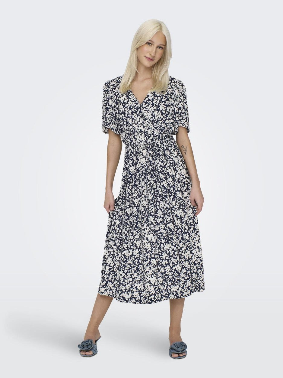 Onlhalia S/s Midi Dress Wvn Noos - Blauw Dessin