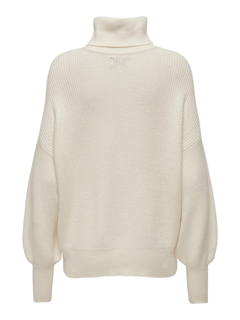 Onlkatia Ls Rib Roll Neck Cc Knt - Ecru