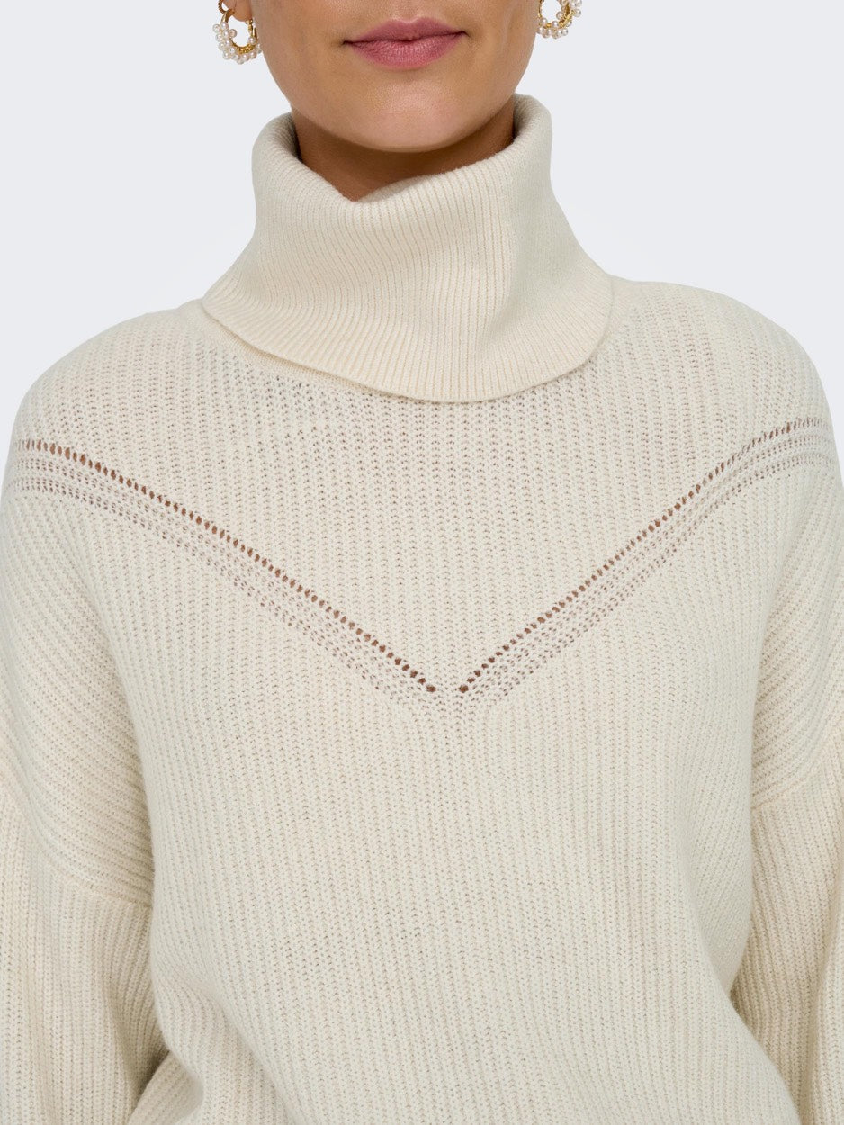 Onlkatia Ls Rib Roll Neck Cc Knt - Ecru