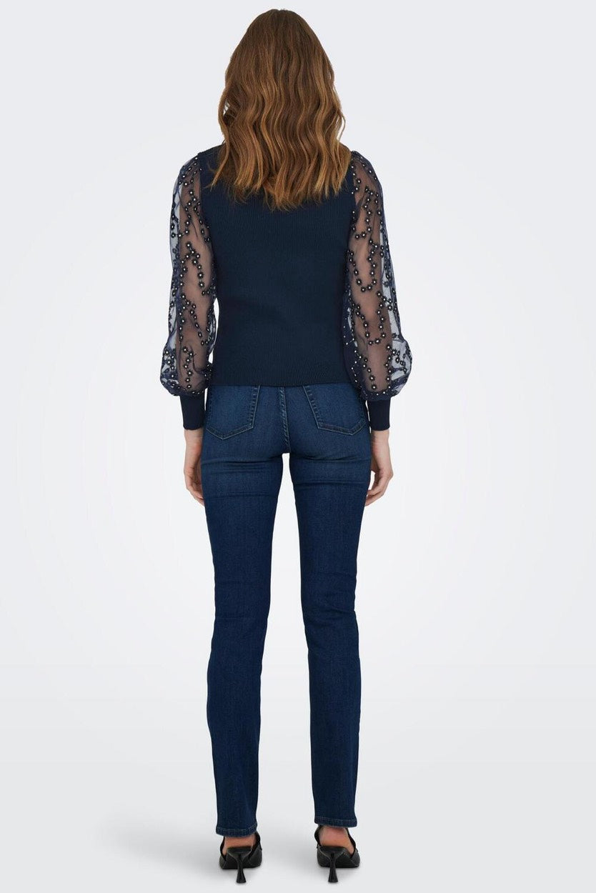 Onlina Ls Life Woven Mix V-neck Knt - Blauw