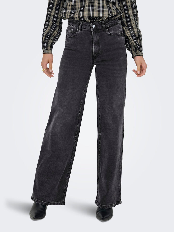 Jdyfelina-fina Hw Wide Dnm Jean Darkgrey - Black Denim