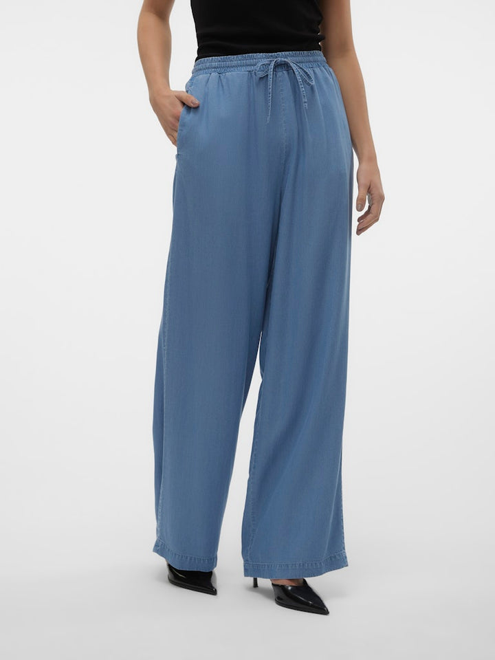 Vmbree Hw Long Loose Tencel Pants Ga - Blue Denim