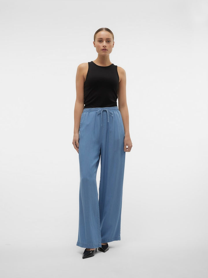 Vmbree Hw Long Loose Tencel Pants Ga - Blue Denim