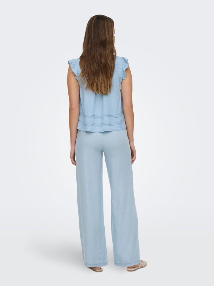 Onlcharis Life Pull Up Tie Pants Wvn Cc - Blue Denim