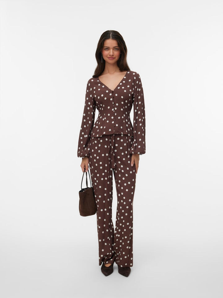 Vmelisa Nw Wide Tie Pant Wvn - Bruin Dessin