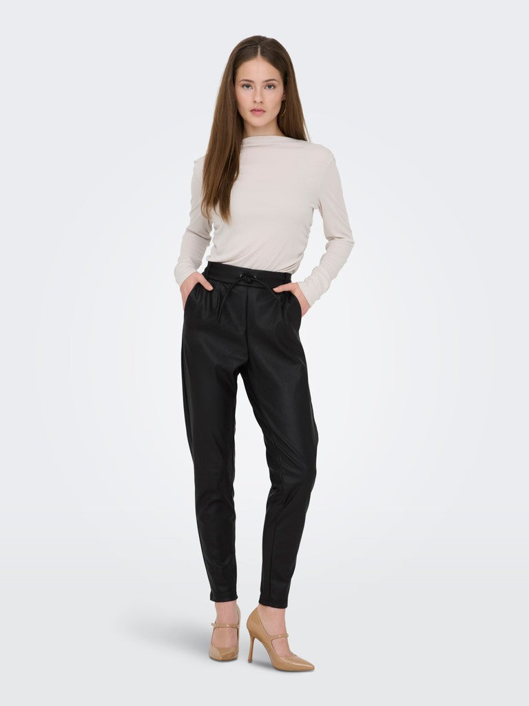 Onlpoptrash Easy Coated Pant Pnt No - Zwart