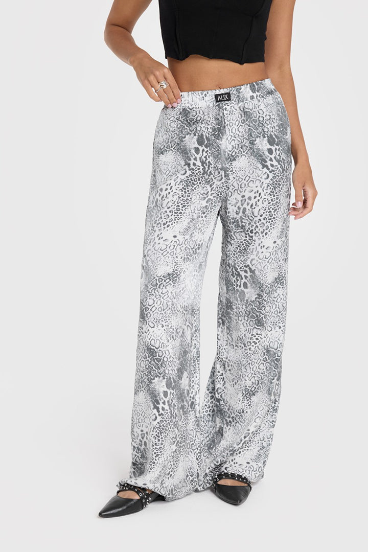 Woven Animal Wide Leg Pants - Grijs Dessin