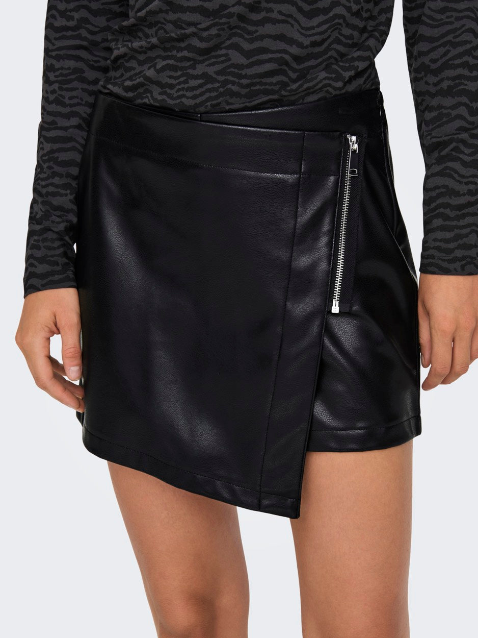 Onlcollie Hw Faux Leather Skort Pnt - Zwart