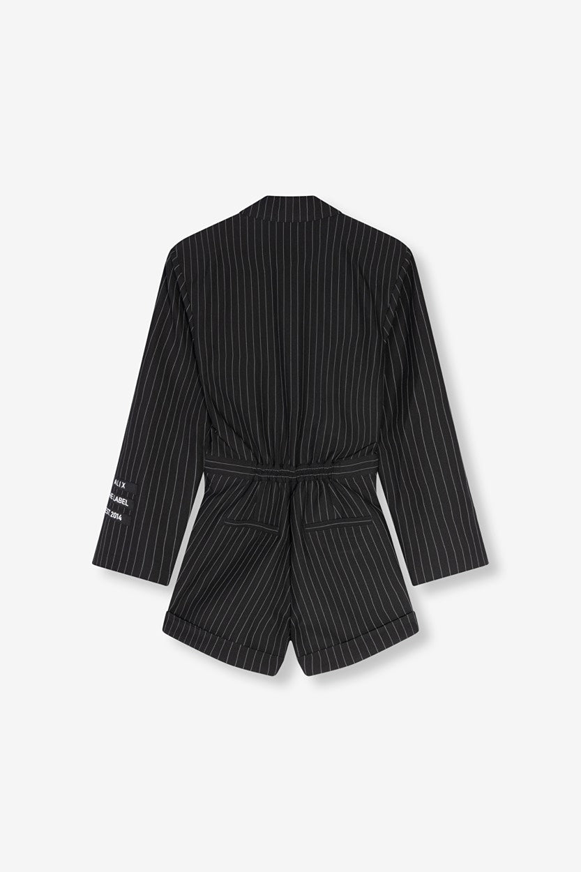 Ladies Woven Playsuit Stripe - Zwart