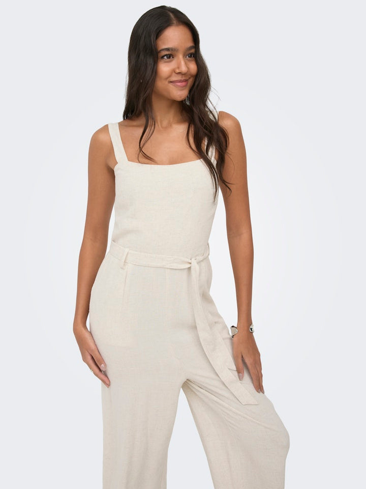 Onlsiesta Linen Bl Belt Jumpsuit Pnt - Beige