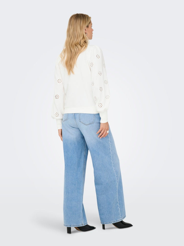 Onlfemme L/s Puff Embroidery Ub Swt - Off-white