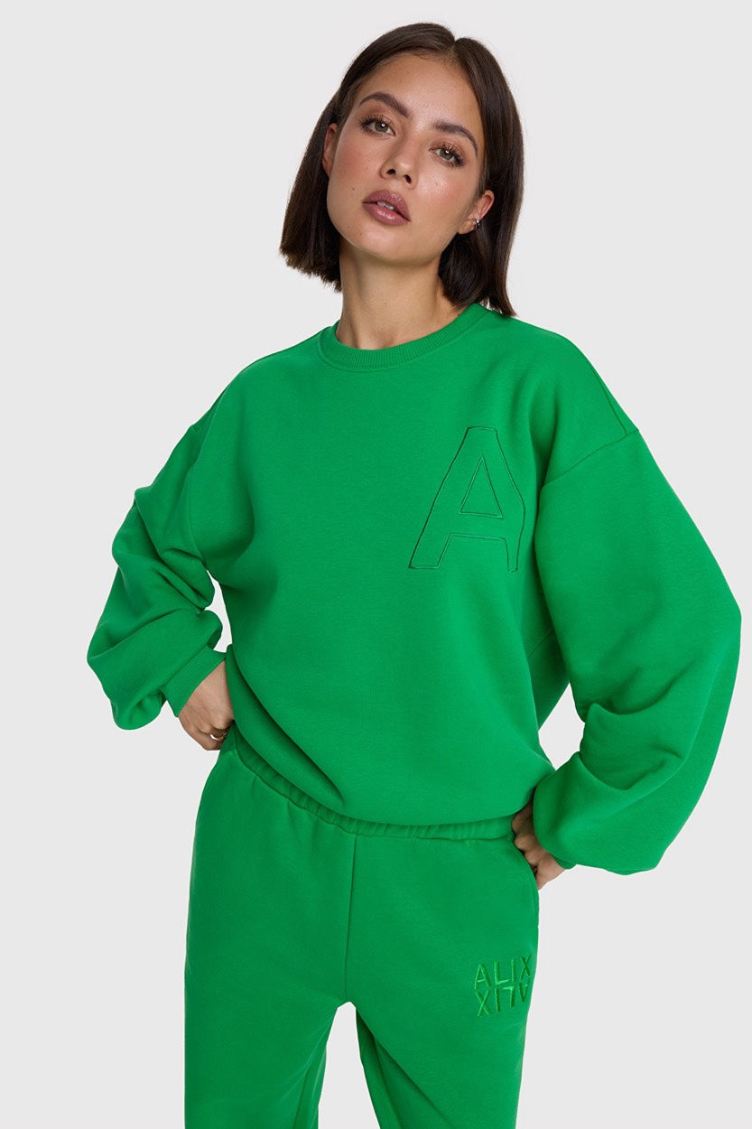 Embroidered A Sweater - Groen