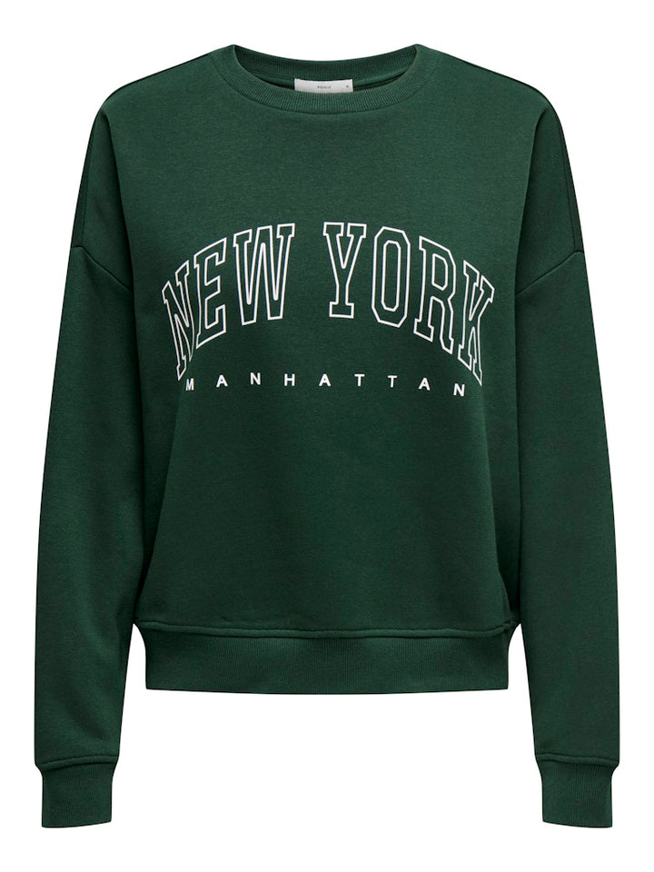 Onlsweat Life L/s Crew O.size State Noos - Donkergroen
