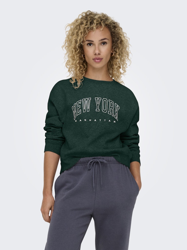 Onlsweat Life L/s Crew O.size State Noos - Donkergroen