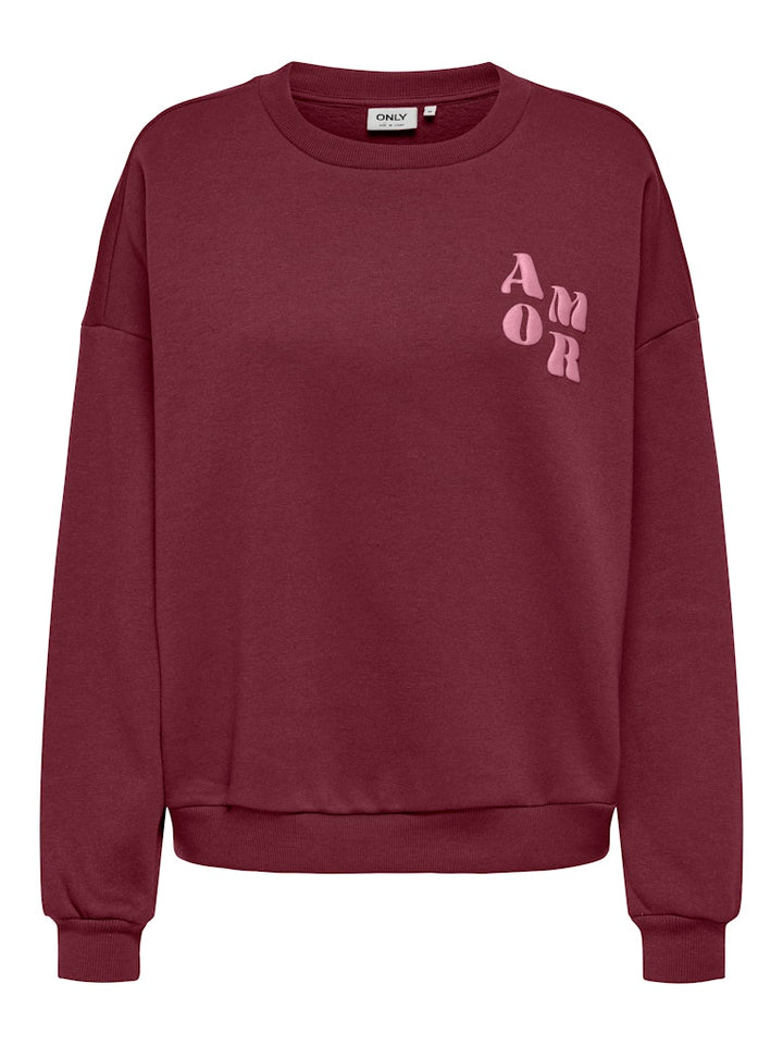 Onlmarey L/s O-neck Print Box Cs Swt - Bordeaux