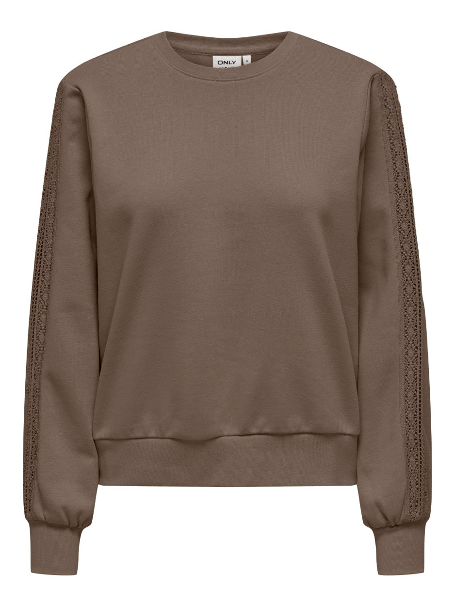 Onlholly L/s O-neck Lace Swt - Taupe