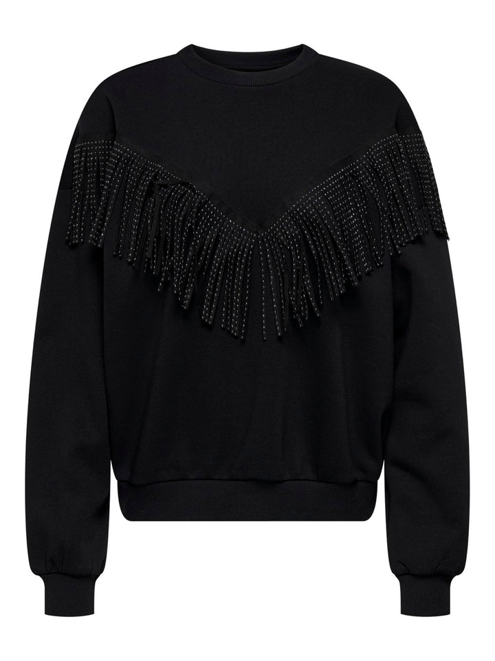 Onlfrey L/s O-neck Fringe Swt - Zwart