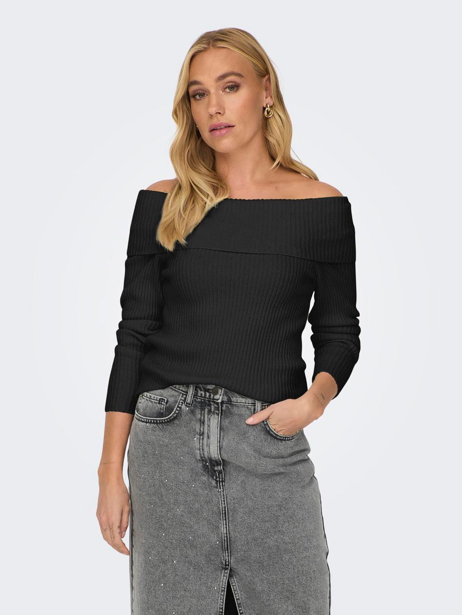 Onlkatia Ls Off Shoulder Knt Nca - Zwart