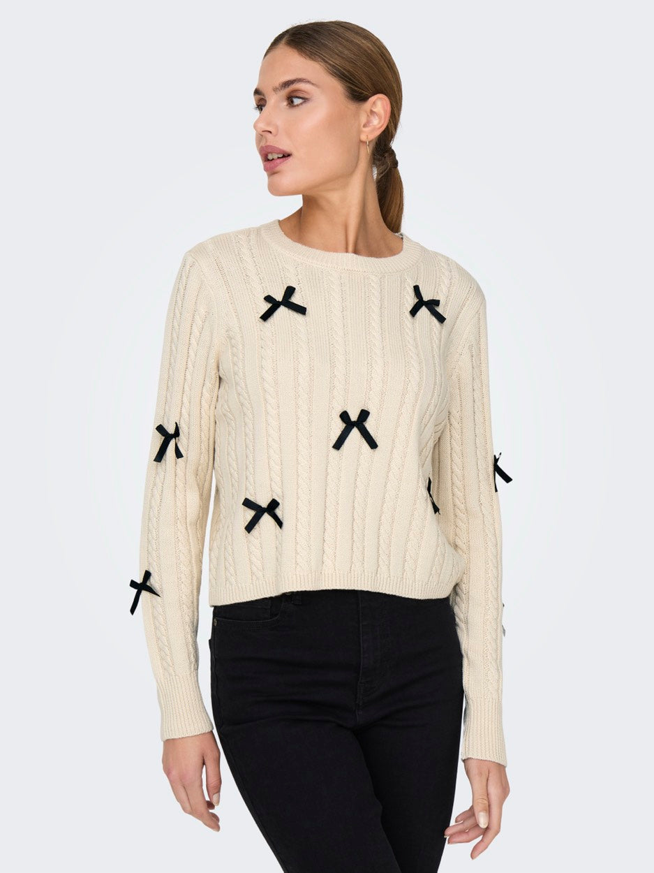 Jdybow Ls Oneck Capble Pullover - Ecru