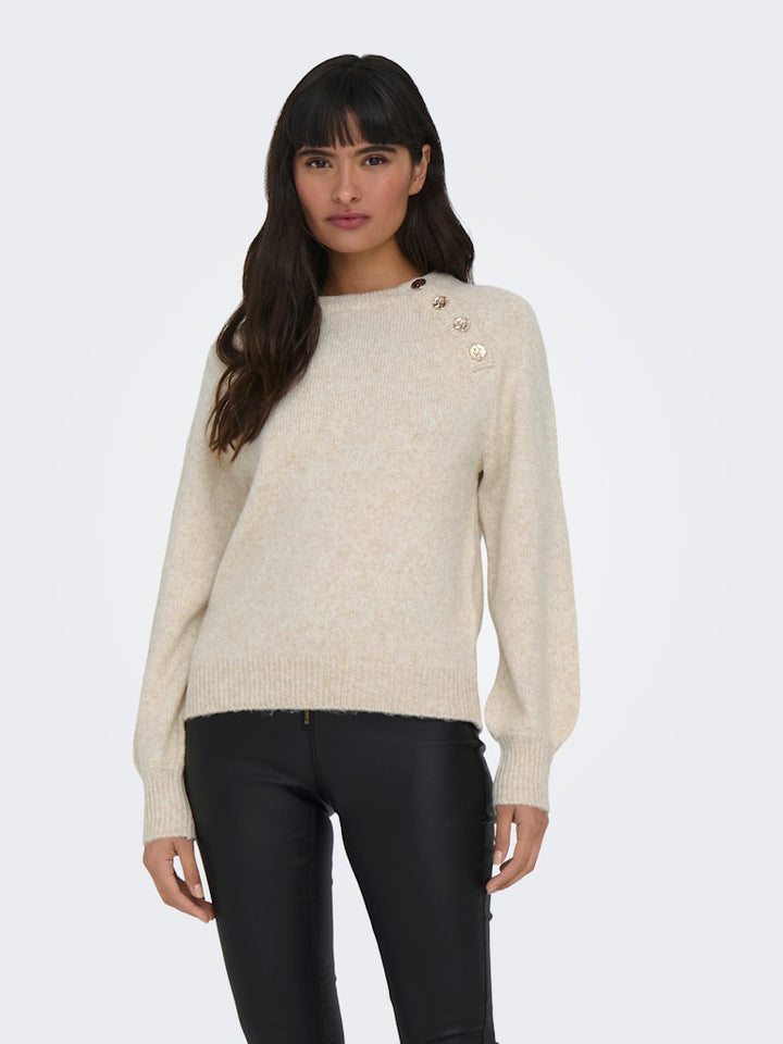 Onlemma Life Ls Button Oneck Knt Noos - Beige