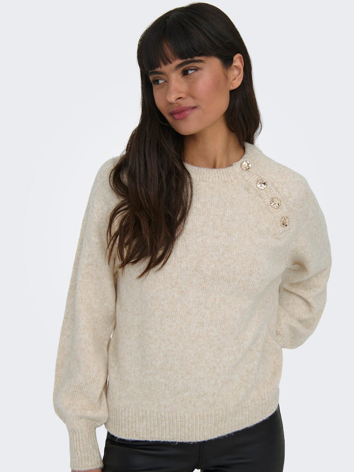 Onlemma Life Ls Button Oneck Knt Noos - Beige