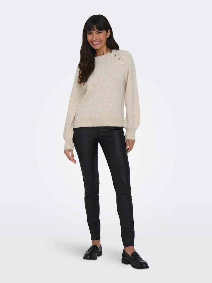 Onlemma Life Ls Button Oneck Knt Noos - Beige