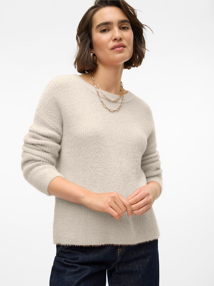 Vmpuff Ls O-neck Pullover Boo - Beige