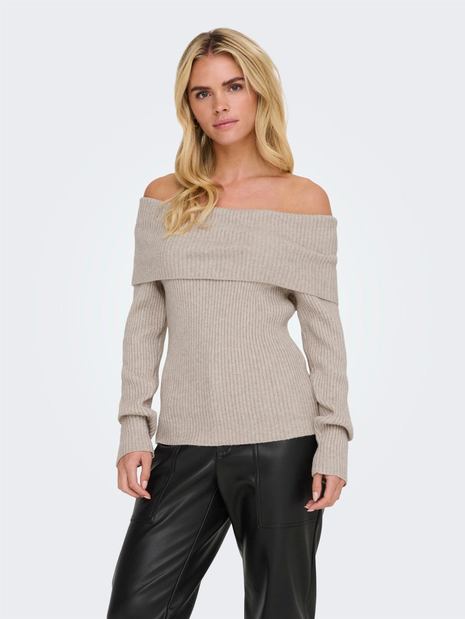 Onlkatia Ls Off Shoulder Knt Noos - Beige