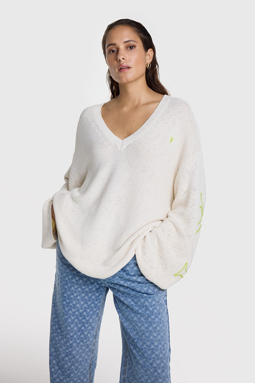 Ladiers Knitted Azure Pullover - Beige