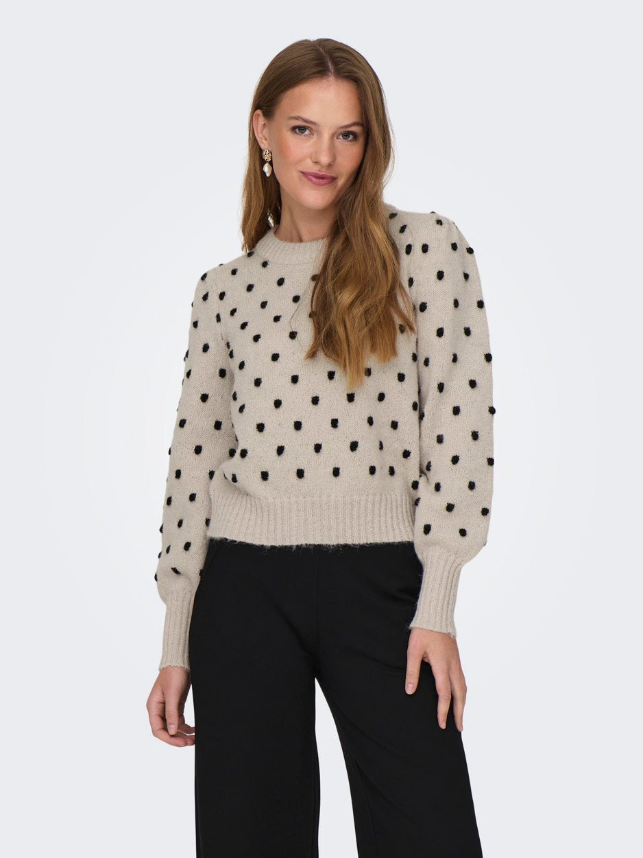 Jdysigrid Life L/s Oneck Puffdot Pu - Zand Dessin