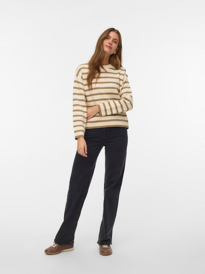 Vmsaba Ls O-neck Button Pullover Ga Noos - Ecru Dessin
