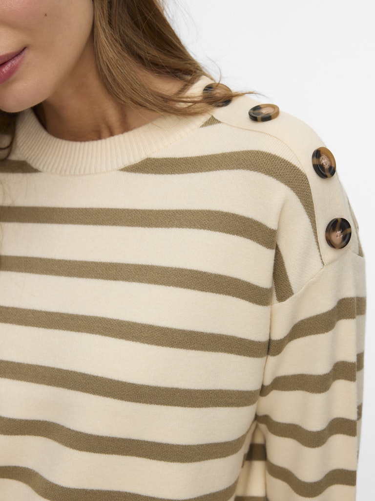 Vmsaba Ls O-neck Button Pullover Ga Noos - Ecru Dessin