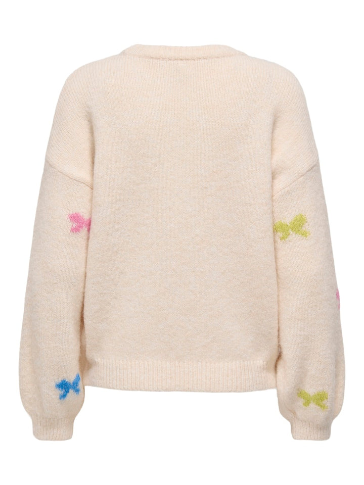 Onlbrunhilda Life Ls Bow O-neck Knt - Ecru Dessin